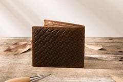 Cool Leather Mens Briaded Small Wallet Bifold Vintage Slim billfold Wallet for Men - imessengerbags