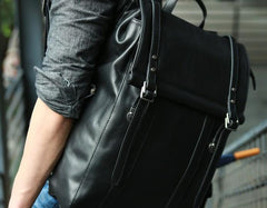 Black Leather Mens Backpack Travel Backpacks Laptop Backpack for men - imessengerbags