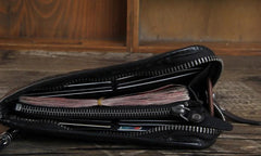 Genuine Leather Mens Cool Long Leather Wallet Cards Phone Zipper Clutch Wristlet Wallet for Men - imessengerbags