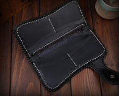 Handmade Mens Cool Tooled Zhong Kui demon Leather Chain Wallet Biker Trucker Wallet with Chain