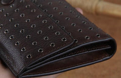 Genuine Leather Mens Cool Long Leather Wallet Zipper Clutch Wristlet Wallet for Men - imessengerbags