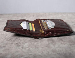 Handmade Genuine Leather Mens Cool Slim Leather Wallet Men Small Wallets Bifold for Men