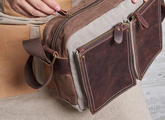 Mens Leather Canvas Gray Cool Messenger Bag Side Bag Shoulder Bag for Men - imessengerbags
