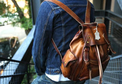 Handmade Cool Leather Mens Backpack Travel Backpacks Laptop Backpack for men