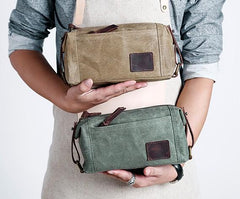 Large Canvas Green Mens Clutch Bag Zipper Wristlet Bag Phone Purse for Men