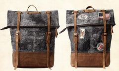 Cool Canvas Leather Gray Travel Bag Mens Backpack Canvas Canvas School Bag for Men - imessengerbags