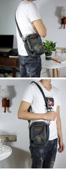 Blue Denim Mens Small Vertical Shoulder Bags Denim Side Bag Vintage Messenger Bag For Women