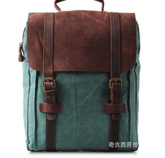 Cool Canvas Leather Mens Laptop Backpack Canvas Travel Backpack Canvas School Backpack for Men