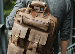 Vintage Coffee Mens Leather Backpacks Travel Backpacks Laptop Backpack for men