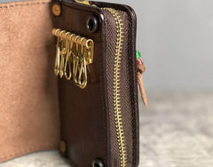 Handamde Genuine Leather Mens Cool Key Wallet Card Slim Wallet Key Holder Car Key Case for Men - imessengerbags