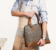 Mens Canvas Leather Briefcase Handbag Work Bag Business Bag for Men