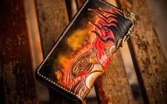 Handmade Leather Mahākāla Mens Chain Biker Wallet Cool Leather Wallet With Chain Wallets for Men - imessengerbags