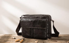 Cool Black Leather Mens Messenger Bag Vintage Shoulder Bag for Men