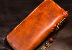 Handmade Leather Tooled Mens Chain Biker Wallet Cool Leather Wallet Long Phone Wallets for Men
