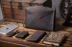 Handmade Leather Mens Clutch Cool Slim BagZipper Clutch Wristlet Wallet for Men - imessengerbags