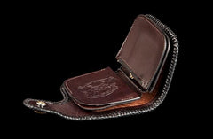 Handmade Leather Tooled Chinese Dragon Biker Wallet Mens Cool Short Chain Wallet Trucker Wallet with Chain - imessengerbags