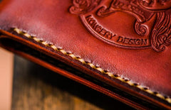 Handmade Leather Chinese Lion Tooled Mens billfold Wallet Cool Leather Wallet Slim Wallet for Men - imessengerbags
