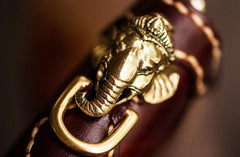 Handmade Leather Tooled Ganesh Mens Chain Biker Wallet Cool Leather Wallet Zipper Long Phone Wallets for Men