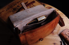 Handmade Vintage Brown Leather Mens Messenger Bag Shoulder Bag for Men