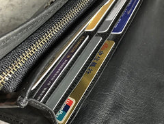 Handmade Genuine Leather Mens Clutch Cool Slim Wallet Zipper Clutch Wristlet Wallet for Men - imessengerbags