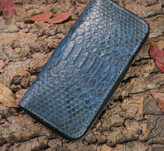 Handmade Leather Mens Clutch Wallet Cool Boa Skin Wallet Long Zipper Wallets for Men - imessengerbags