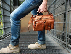 Vintage Brown Leather Mens Messenger Bag Handbag Shoulder Bag for men