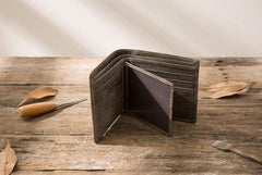 Cool Leather Mens Gray Small Wallet Bifold Vintage Slim billfold Wallet for Men - imessengerbags