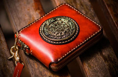 Handmade Leather Small Tibetan Tooled Mens billfold Wallet Cool Chain Wallet Biker Wallet for Men - imessengerbags