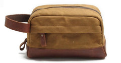 Cool Waxed Canvas Leather Mens Wristlet Bag Vintage Clutch Zipper Bag for Men