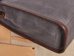 Mens Gray Canvas Leather Briefcase Handbag Work Bag Business Bag for Men