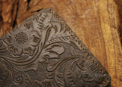 Handmade Leather Floral Mens Cool Slim Leather Wallet Men billfold Wallets Bifold for Men - imessengerbags