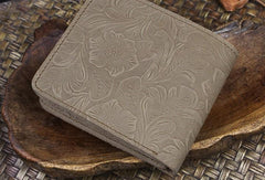 Handmade Leather Floral Mens Cool Slim Leather Wallet Men billfold Wallets Bifold for Men - imessengerbags
