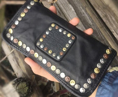 Genuine Leather Mens Cool Long Leather Wallet Biker Wallet Zipper Clutch Wallet for Men - imessengerbags