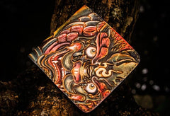 Handmade Leather Chinese Lion Tooled Mens billfold Wallet Cool Leather Wallet Slim Wallet for Men - imessengerbags