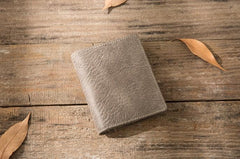 Gray Cool Leather Mens Small Wallet Bifold Vintage Slim billfold Wallet for Men - imessengerbags