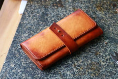 Handmade Leather Mens Long Wallet Vintage Cool Long Wallet for Men