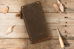 Cool Canvas Leather Mens Bifold Long Cards Wallet Long Wallet for Men - imessengerbags