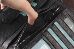 Genuine Leather Mens Cool Long Leather Wallet Cards Clutch Wristlet Wallet for Men - imessengerbags