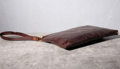 Handmade Genuine Leather Mens Clutch Cool Slim Wallet Zipper Clutch Wristlet Wallet for Men