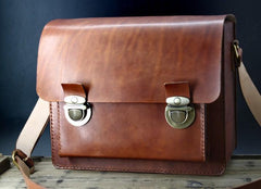 Handmade Vintage Coffee Leather Mens Camera Shoulder Bags Camera Messenger Bag for Men - imessengerbags