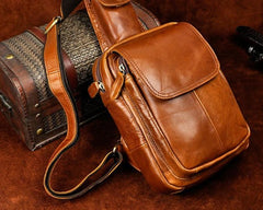 Leather Mens Sling Bag One Shoulder Backpack Chest Bag Sling Backpack for men - imessengerbags