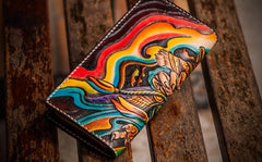 Handmade Leather Men Tooled Monkey King Cool Leather Wallet Long Phone Clutch Wallets for Men - imessengerbags