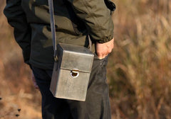 Handmade Gray Leather Mens Small Box Bag Shoulder Bag Messenger Bag for Men - imessengerbags