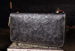 Handmade Leather Floral Mens Cool Travel Long Wallet Card Holder Card Slim Clutch Wallets for Men - imessengerbags