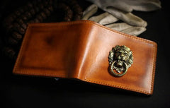 Handmade Leather Lion Mens billfold Wallet Cool Leather Wallet Slim Wallet for Men - imessengerbags