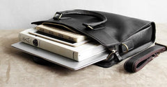 Vintage Black Leather Mens Briefcases Work Bag Laptop Bag Business Bag for Men - imessengerbags