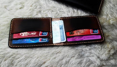 Vintage Leather Mens Slim Coffee Small Wallet Leather Bifold Wallets for Men - imessengerbags