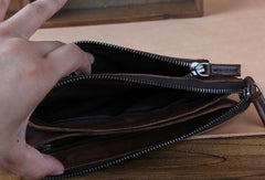Handmade Genuine Leather Mens Cool Long Leather Wallet Zipper Clutch Wristlet Wallet for Men - imessengerbags