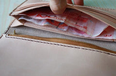 Handmade Mens Tooled Floral Beige Leather Long Biker Wallet Cool Long Chain Wallet for Men - imessengerbags