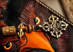 Handmade Leather Mens Tooled Eagle Chain Biker Wallet Cool Leather Wallet Long Clutch Wallets for Men - imessengerbags